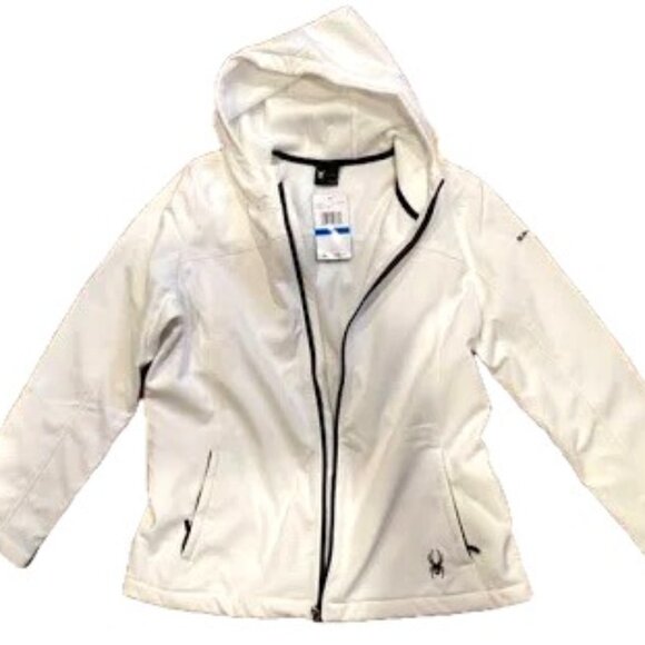 SPYDER Active White Hooded Lined Zip Jacket Water Resistant Reflective Wm S NEW - Picture 1 of 11